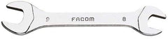 Facom - 8mm x 9mm Stubby Open End Wrench - 3-1/2" OAL, Double End, Satin Finish, 15° Head Angle - All Tool & Supply