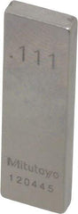 Mitutoyo - 0.111" Rectangular Steel Gage Block - Accuracy Grade 0, Includes Certificate of Inspection - All Tool & Supply