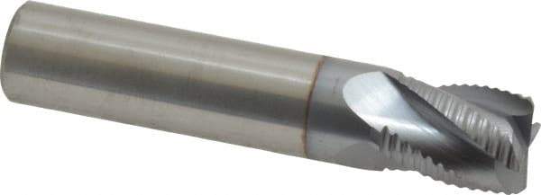 Accupro - 1/2" Diam, Fine Pitch, 5/8" LOC, 4 Flute Solid Carbide Roughing Square End Mill - TiCN Finish, 2-1/2" OAL, 1/2" Shank Diam, Single End, Centercutting, 30° Helix - All Tool & Supply