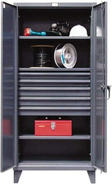 Strong Hold - 3 Shelf 5 Bin Locking Storage Cabinet - Steel, 36" Wide x 24" Deep x 78" High, Dark Gray - All Tool & Supply