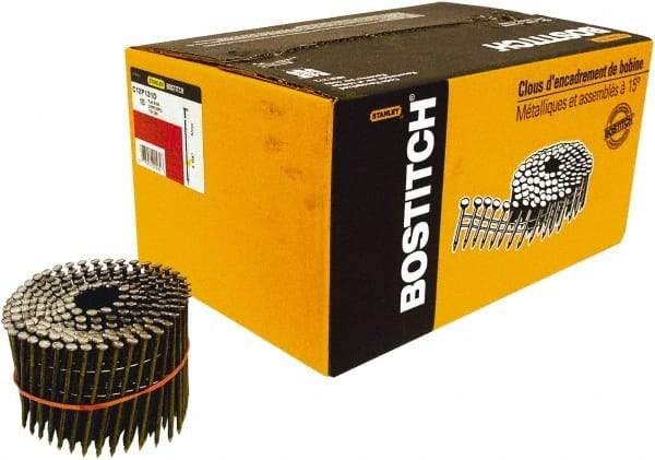 Stanley Bostitch - 11 Gauge 0.131" Shank Diam 3-1/4" Long Framing Nails for Power Nailers - Steel, Yellow Zinc Finish, Smooth Shank, Coil Wire Collation, Round Head, Diamond Point - All Tool & Supply