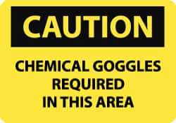 NMC - "Caution - Chemical Goggles Required in This Area", 7" Long x 10" Wide, Rigid Plastic Safety Sign - Rectangle, 0.05" Thick, Use for Accident Prevention - All Tool & Supply