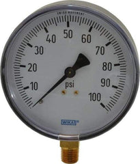 Wika - 4" Dial, 1/4 Thread, 0-100 Scale Range, Pressure Gauge - Lower Connection Mount, Accurate to 3-2-3% of Scale - All Tool & Supply