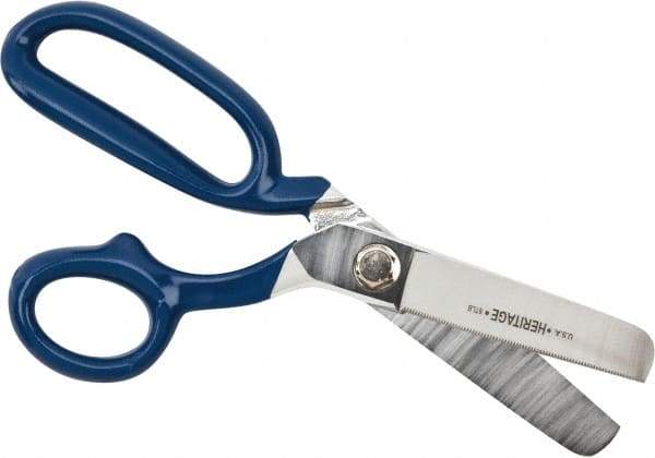 Heritage Cutlery - 3-1/4" LOC, 9-3/4" OAL Carbon Steel Standard Shears - Right Hand, 1 Blade Serrated, Plastic Coated Bent Handle, For General Purpose Use - All Tool & Supply