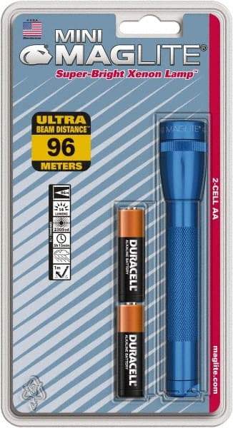 Mag-Lite - Krypton Bulb, 14 Lumens, Mini Flashlight - Blue Aluminum Body, 2 AA Alkaline Batteries Included - All Tool & Supply