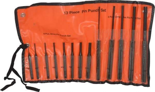 Value Collection - 13 Piece, 1/8 to 3/8", Pin Punch Set - Comes in Vinyl Case - All Tool & Supply