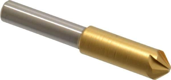 Melin Tool - 5/16" Head Diam, 1/4" Shank Diam, 6 Flute 90° Cobalt Countersink - TiN Finish, 2" OAL, Single End, Straight Shank, Right Hand Cut - All Tool & Supply