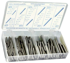 Precision Brand - 100 Piece, #0 to #6" Pin Diam, Taper Pin Assortment - 3/4 to 3" Long, 1215 & 12L14 Steel - All Tool & Supply