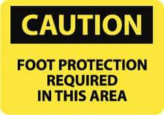 NMC - "Caution - Foot Protection Required in This Area", 10" Long x 14" Wide, Pressure-Sensitive Vinyl Safety Sign - Rectangle, 0.004" Thick, Use for Accident Prevention - All Tool & Supply