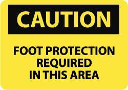 NMC - "Caution - Foot Protection Required in This Area", 7" Long x 10" Wide, Rigid Plastic Safety Sign - Rectangle, 0.05" Thick, Use for Accident Prevention - All Tool & Supply