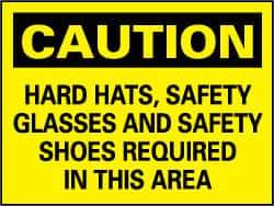 NMC - "Caution - Hard Hats, Safety Glasses, Safety Shoes Required in This Area", 20" Long x 28" Wide, Aluminum Safety Sign - Rectangle, 0.04" Thick, Use for Accident Prevention - All Tool & Supply