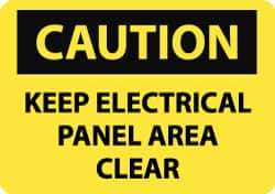 NMC - "Caution - Keep Electrical Panel Area Clear", 10" Long x 14" Wide, Pressure-Sensitive Vinyl Safety Sign - Rectangle, 0.004" Thick, Use for Accident Prevention - All Tool & Supply