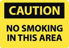 NMC - "Caution - No Smoking in This Area", 10" Long x 14" Wide, Pressure-Sensitive Vinyl Safety Sign - Rectangle, 0.004" Thick, Use for Accident Prevention - All Tool & Supply