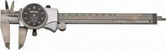 Mitutoyo - 0mm to 6" Range, 0.001" Graduation, 0.1" per Revolution, Dial Caliper - Black Face, 1-9/16" Jaw Length, Accurate to 0.0010" - All Tool & Supply