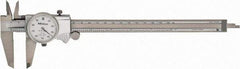 Mitutoyo - 8" Max, 0.001" Graduation, 0.1" per Revolution, Dial Caliper - White Face, 1.9688" Jaw Length, Accurate to 0.0020" - All Tool & Supply