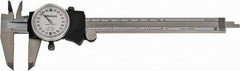 Mitutoyo - 0mm to 6" Range, 0.001" Graduation, 0.2" per Revolution, Dial Caliper - White Face, 1-9/16" Jaw Length, Accurate to 0.0010" - All Tool & Supply