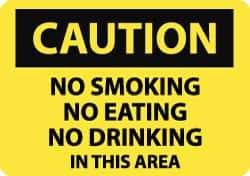 NMC - "Caution - No Smoking - No Eating - No Drinking in This Area", 7" Long x 10" Wide, Pressure-Sensitive Vinyl Safety Sign - Rectangle, 0.004" Thick, Use for Accident Prevention - All Tool & Supply