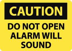 NMC - "Caution - Do Not Open - Alarm Will Sound", 7" Long x 10" Wide, Pressure-Sensitive Vinyl Safety Sign - Rectangle, 0.004" Thick, Use for Security & Admittance - All Tool & Supply