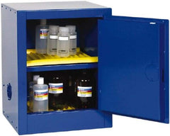 Eagle - 1 Door, 1 Shelf, Blue Steel Bench Top Safety Cabinet for Corrosive Chemicals - 23" High x 17-1/2" Wide x 18" Deep, Self Closing Door, 3 Point Key Lock, 4 Gal Capacity - All Tool & Supply