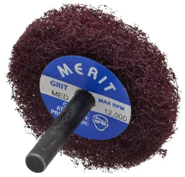 Merit Abrasives - 2" Diam, Medium Mounted Scrubber Buffing Wheel - 1 Ply, Medium Grade, 1/4" Shank Diam, 12,000 RPM - All Tool & Supply