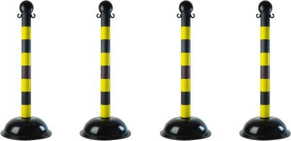 PRO-SAFE - 41" High, 2" Pole Diam, Warning Post - 16" Base Diam, Black & Yellow Plastic Post - All Tool & Supply