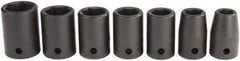 Proto - 7 Piece 1/2" Drive Black Finish Impact Socket Set - 6 Points, 7/16" to 13/16" Range, Inch Measurement Standard - All Tool & Supply