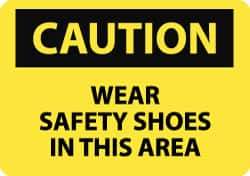 NMC - "Caution - Wear Safety Shoes in This Area", 10" Long x 14" Wide, Pressure-Sensitive Vinyl Safety Sign - Rectangle, 0.004" Thick, Use for Accident Prevention - All Tool & Supply