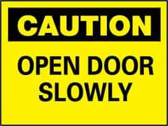 NMC - Caution - Open Door Slowly, Plastic Fire and Exit Sign - 10" Wide x 7" High - All Tool & Supply