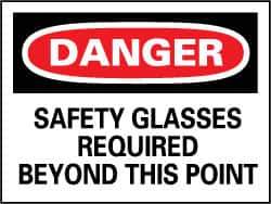 NMC - "Danger - Safety Glasses Must Be Worn While Operating This Machine", 7" Long x 10" Wide, Pressure-Sensitive Vinyl Safety Sign - Rectangle, 0.004" Thick, Use for Accident Prevention - All Tool & Supply