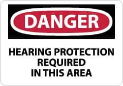 NMC - "Danger - Hearing Protection Required in This Area", 7" Long x 10" Wide, Pressure-Sensitive Vinyl Safety Sign - Rectangle, 0.004" Thick, Use for Accident Prevention - All Tool & Supply