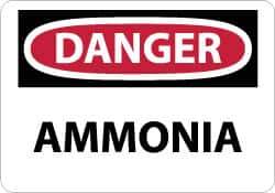 NMC - "Danger - Ammonia", 7" Long x 10" Wide, Pressure-Sensitive Vinyl Safety Sign - Rectangle, 0.004" Thick, Use for Hazardous Materials - All Tool & Supply