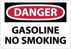 NMC - "Danger - Gasoline - No Smoking", 10" Long x 14" Wide, Aluminum Safety Sign - Rectangle, 0.04" Thick, Use for Accident Prevention - All Tool & Supply