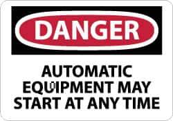 NMC - "Danger - Automatic Equipment May Start at Anytime", 10" Long x 14" Wide, Pressure-Sensitive Vinyl Safety Sign - Rectangle, 0.004" Thick, Use for Accident Prevention - All Tool & Supply