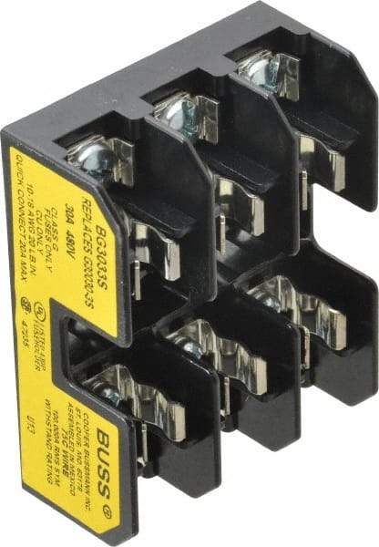 Cooper Bussmann - 3 Pole, 10 to 14 AWG, 480 VAC/VDC, 30 Amp, DIN Rail Mount Fuse Block - 3 Inch Long x 2.38 Inch Wide x 1.22 Inch High Block - All Tool & Supply