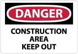 NMC - "Danger - Construction Area - Keep Out", 10" Long x 14" Wide, Pressure-Sensitive Vinyl Safety Sign - Rectangle, 0.004" Thick, Use for Security & Admittance - All Tool & Supply