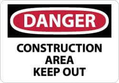 NMC - "Danger - Construction Area - Keep Out", 7" Long x 10" Wide, Pressure-Sensitive Vinyl Safety Sign - Rectangle, 0.004" Thick, Use for Security & Admittance - All Tool & Supply