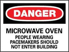 NMC - "Danger - Microwave Oven - People Wearing Pacemakers Should Not Enter Building", 10" Long x 14" Wide, Rigid Plastic Safety Sign - Rectangle, 0.05" Thick, Use for Accident Prevention - All Tool & Supply