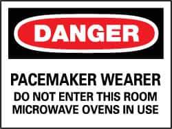 NMC - "Danger - Pacemaker Wearer - Do Not Enter This Room - Microwave Ovens in Use", 10" Long x 14" Wide, Pressure-Sensitive Vinyl Safety Sign - Rectangle, 0.004" Thick, Use for Accident Prevention - All Tool & Supply