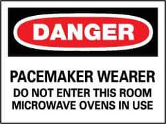 NMC - "Danger - Pacemaker Wearer - Do Not Enter This Room - Microwave Ovens in Use", 10" Long x 14" Wide, Rigid Plastic Safety Sign - Rectangle, 0.05" Thick, Use for Accident Prevention - All Tool & Supply