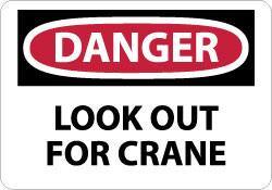 NMC - "Danger - Look Out for Crane", 7" Long x 10" Wide, Pressure-Sensitive Vinyl Safety Sign - Rectangle, 0.004" Thick, Use for Accident Prevention - All Tool & Supply