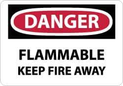 NMC - Danger - Flammable - Keep Fire Away, Pressure Sensitive Vinyl Fire Sign - 14" Wide x 10" High - All Tool & Supply