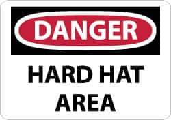 NMC - "Danger - Hard Hat Area", 7" Long x 10" Wide, Pressure-Sensitive Vinyl Safety Sign - Rectangle, 0.004" Thick, Use for Accident Prevention - All Tool & Supply