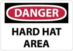 NMC - "Danger - Hard Hat Area", 7" Long x 10" Wide, Pressure-Sensitive Vinyl Safety Sign - Rectangle, 0.004" Thick, Use for Accident Prevention - All Tool & Supply