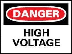 NMC - "Danger - High Voltage", 14" Long x 20" Wide, Pressure-Sensitive Vinyl Safety Sign - Rectangle, 0.004" Thick, Use for Accident Prevention - All Tool & Supply