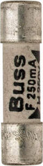 Cooper Bussmann - 250 VAC, 32 VDC, 0.25 Amp, Fast-Acting Miniature Ceramic Fuse - 20mm OAL, 5mm Diam - All Tool & Supply