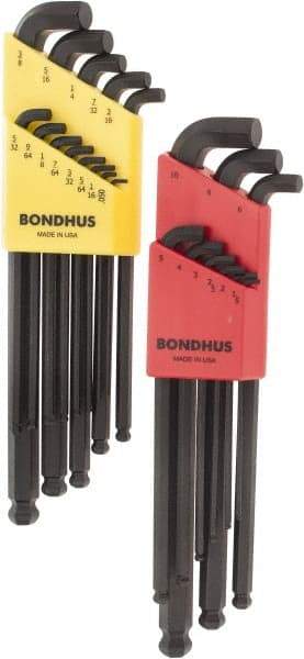 Bondhus - 22 Piece L-Key Ball End Hex Key Set - Hex Range 0.05 to 3/8", Protanium Up to reg/ Over Steel - All Tool & Supply