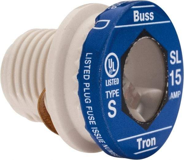 Cooper Bussmann - 125 VAC, 15 Amp, Time Delay Plug Fuse - 10 (RMS Symmetrical) kA Rating - All Tool & Supply