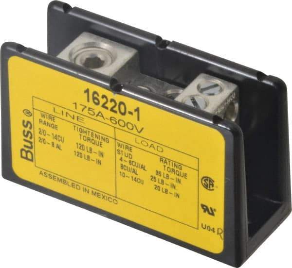 Cooper Bussmann - 1 Pole, 175 Amp, 8-2/0 AWG (Al), 14-2/0 AWG (Cu) Primary, 4-14 AWG (Cu), 4-8 AWG (Al) Secondary, Thermoplastic Power Distribution Block - 600 VAC/VDC, 1 Primary Connection, 1.96 Inch Long x 3.32 Inch Deep x 4 Inch High - All Tool & Supply