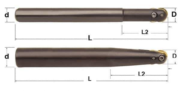 Minicut International - 3/4" Cut Diam, 0.512" Max Depth of Cut, 1" Shank Diam, 9.437" OAL, Indexable Ball Nose End Mill - 3" Head Length, Straight Shank, BNMI Toolholder, BNSI 0750 Insert - All Tool & Supply