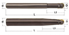 Minicut International - 3/4" Cut Diam, 0.512" Max Depth of Cut, 1" Shank Diam, 9.437" OAL, Indexable Ball Nose End Mill - 3" Head Length, Straight Shank, BNMI Toolholder, BNSI 0750 Insert - All Tool & Supply